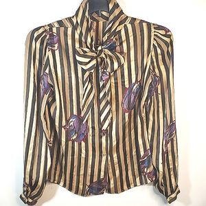 Jonathan Martin Vintage Sz 9/10 Striped Bow Blouse